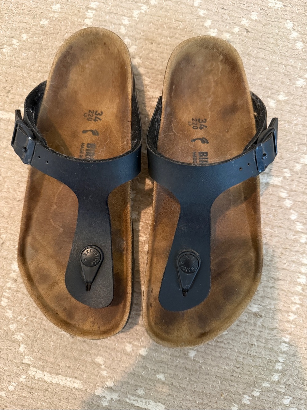 Birkenstock Black Thong Sandals with Buckle